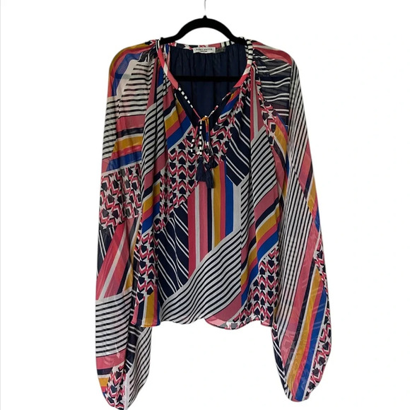 Ramy Brook Kayden blouse multicolor geometric print balloon sleeve Size M - Picture 4 of 7